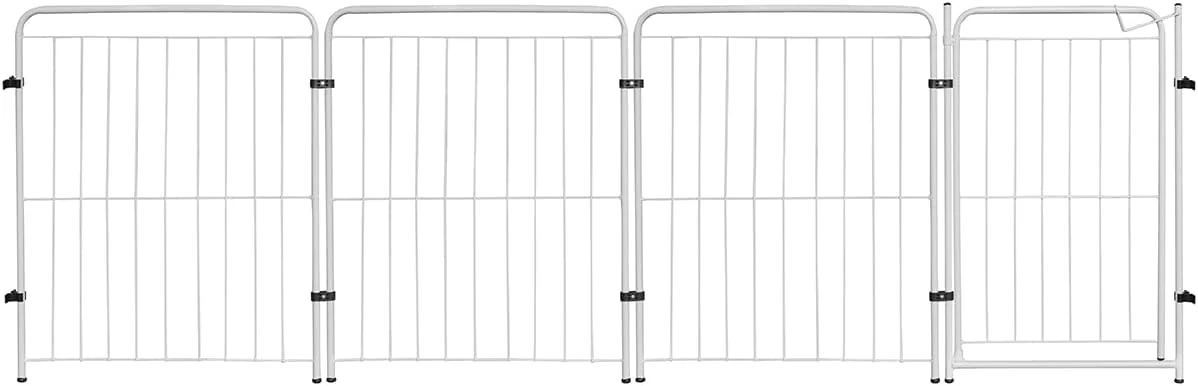 Cercado pet Utility branco com três módulos de grade em aço e portão de passagem