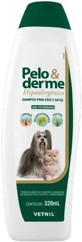 Frasco do shampoo hipoalergênico Vetnil Pelo e Derme para cães e gatos