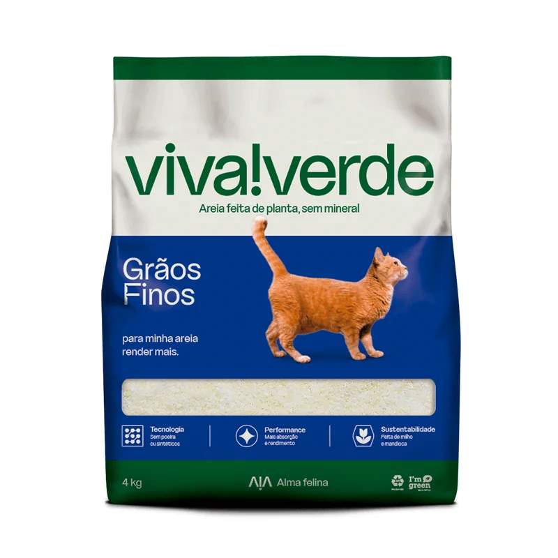 Embalagem da areia higiênica Viva Verde Grãos Finos 4 kg