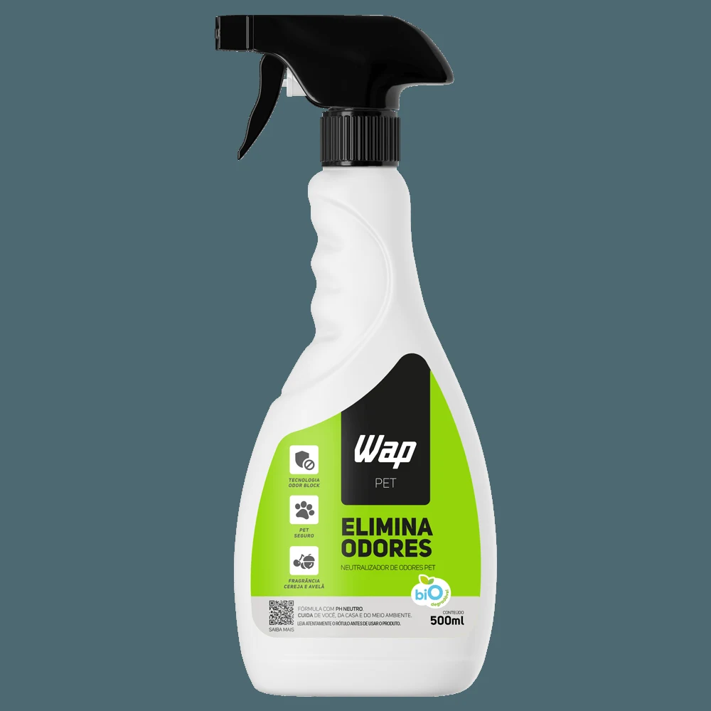 Frasco spray oficial WAP Pet Elimina Odores 500 ml, neutralizador de odores com fragrância cereja e avelã